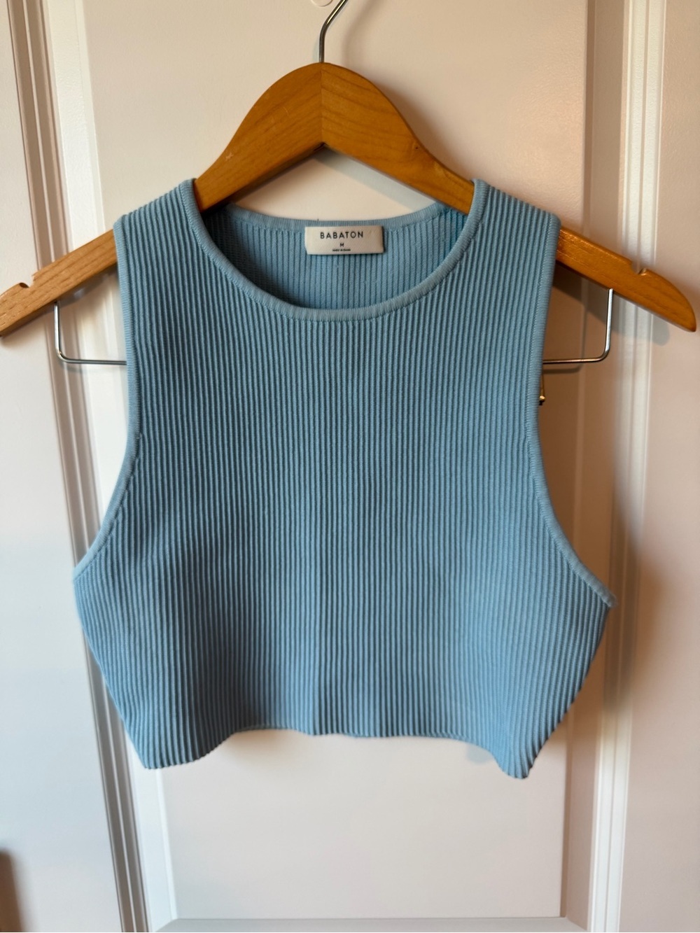 ⚡️Aritzia Babaton Sculpt Knit Muscle Cropped Top in Light Blue